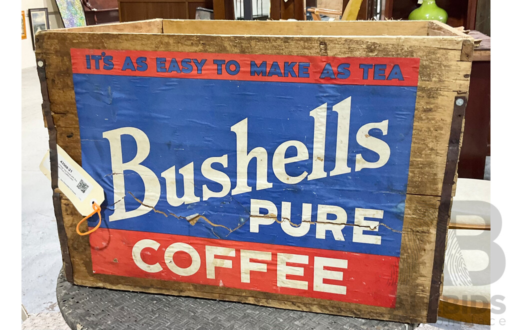 Vintage Tea Chest with Bushells Pure Coffee Label
