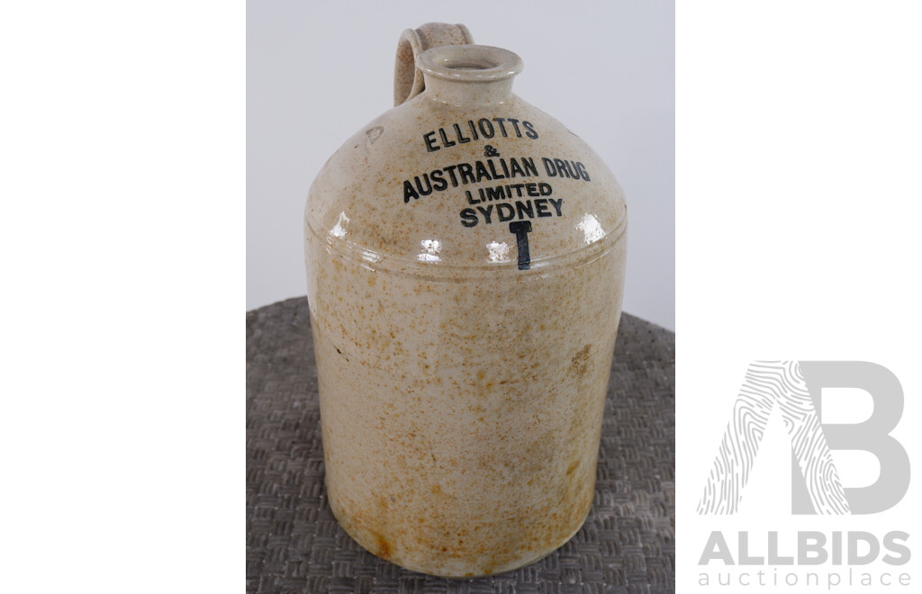 Vintage Elliotts and Australian Drug Limited Sydney Stoneware Jug