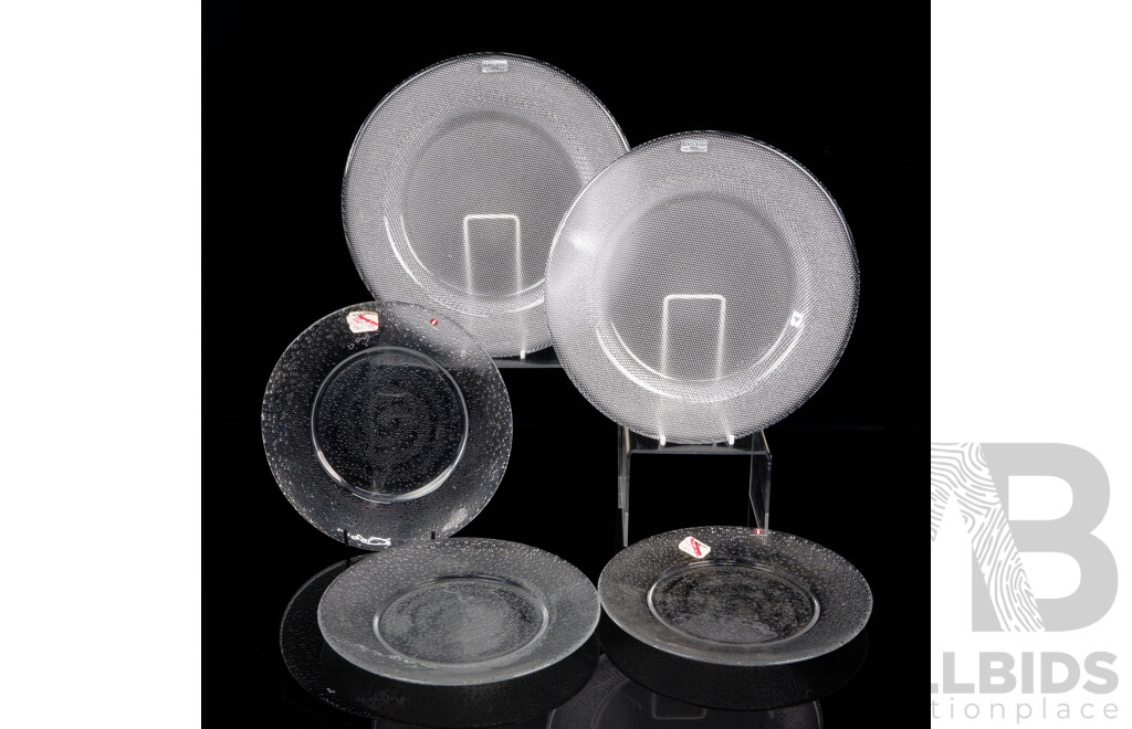 Collection Mid Century Glass Plates Comprising Three Iittala Side Plates & Pair Kosta Boda Example