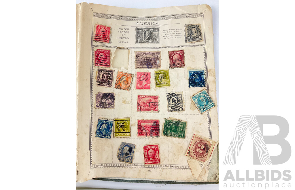 Collection of Australian and International Stamps Including Australian Predecimal, Cancelled, Mint, Strips and Blocks, First Day Issues, Europe, USA Cancelled Franklin, Lincoln, Washington, Webster, New York Post Marks, 1930 Pedigree Form and More