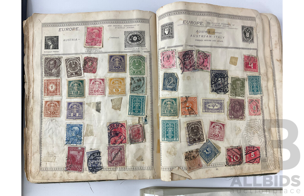 Collection of Australian and International Stamps Including Australian Predecimal, Cancelled, Mint, Strips and Blocks, First Day Issues, Europe, USA Cancelled Franklin, Lincoln, Washington, Webster, New York Post Marks, 1930 Pedigree Form and More