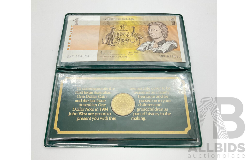 Australian One Dollar Note and Coin, John West Commemorative Cover