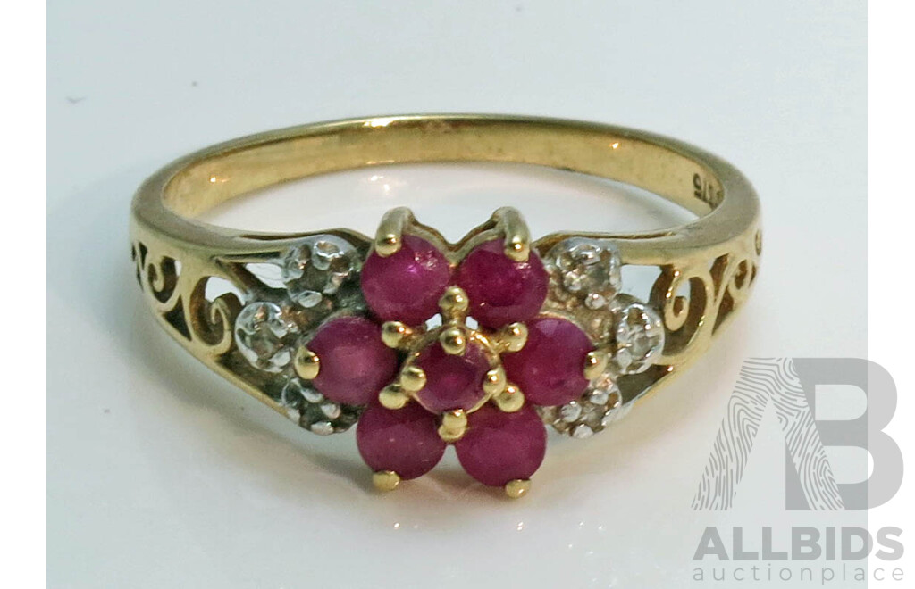 Vintage 9ct Gold Ruby & Diamond Ring