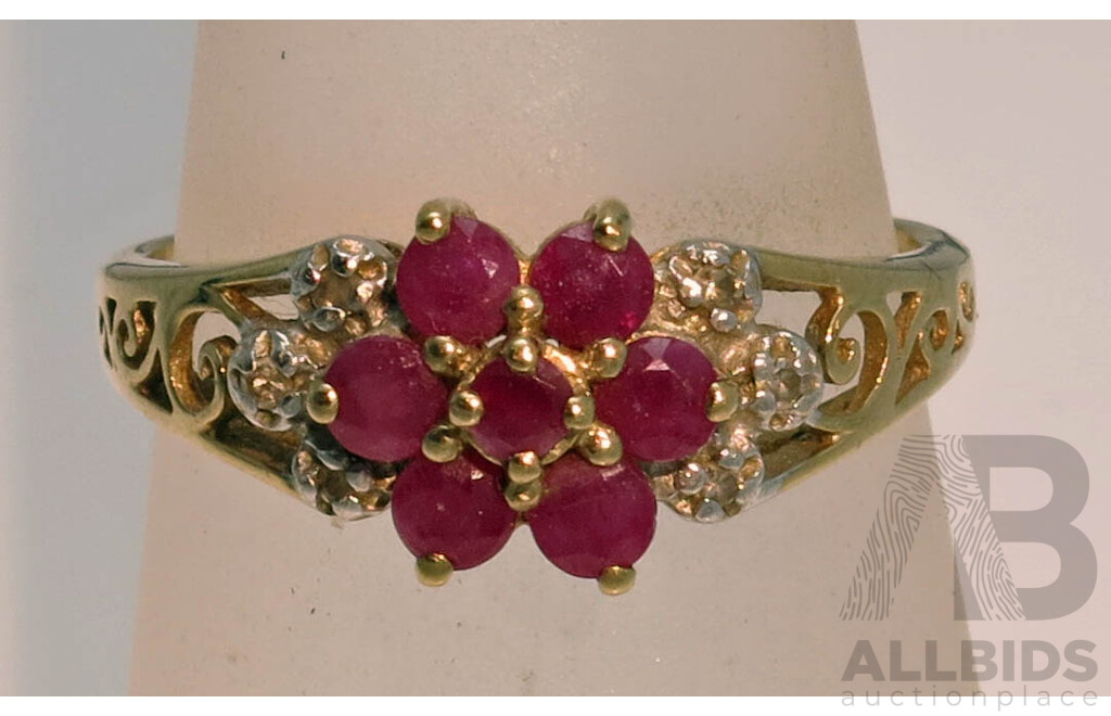 Vintage 9ct Gold Ruby & Diamond Ring