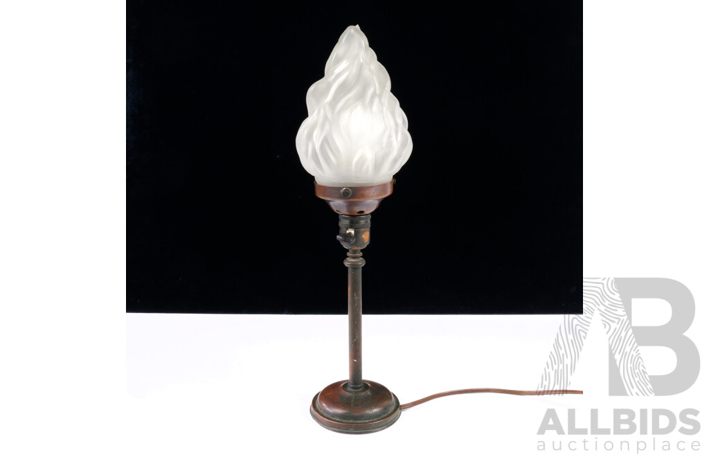 Vintage Copper Based Lamp with Flame Form Glass Shade