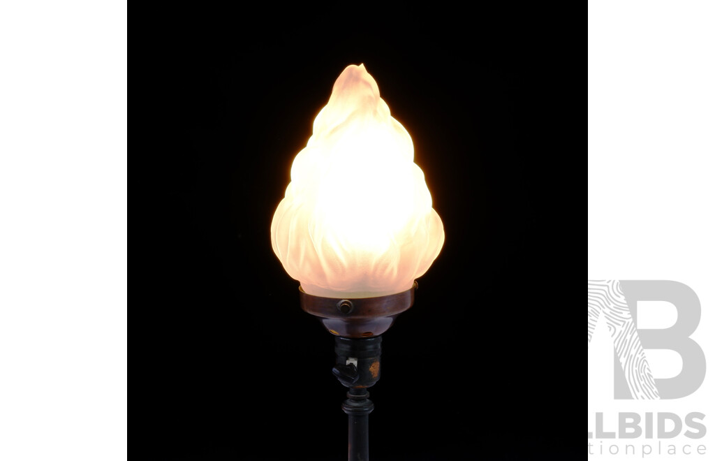 Vintage Copper Based Lamp with Flame Form Glass Shade