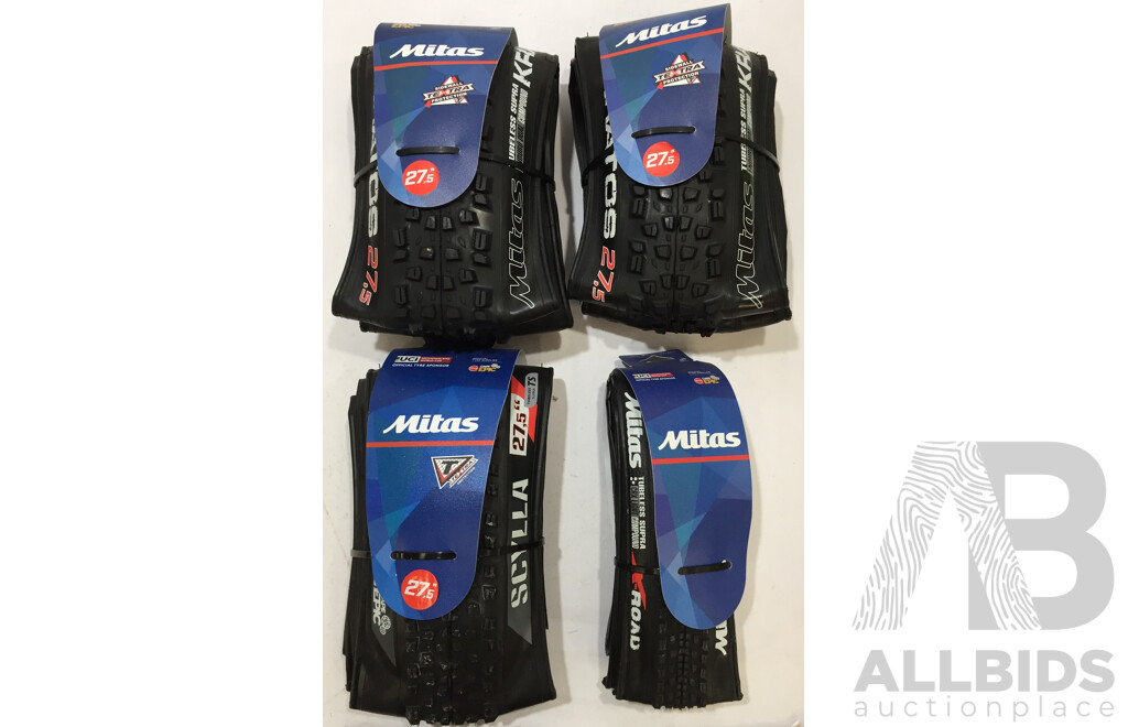 Mitas Kratos, Scylla, and X-Road Tubeless Supra Tyres - Lot of 4