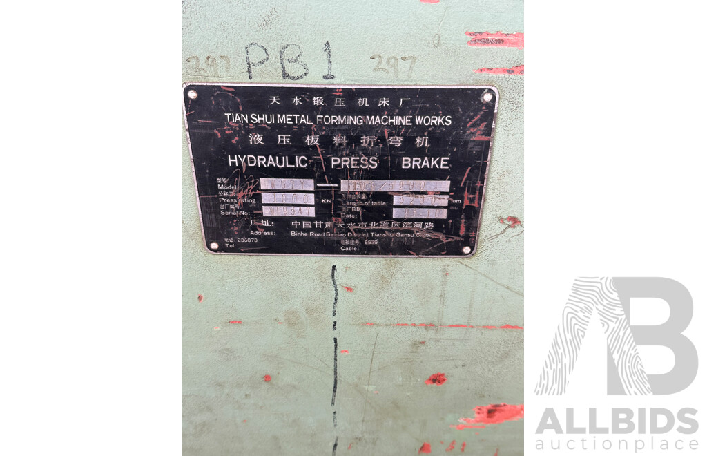 9/1993 100 Tonne Tianshui Hydraulic Press Brake