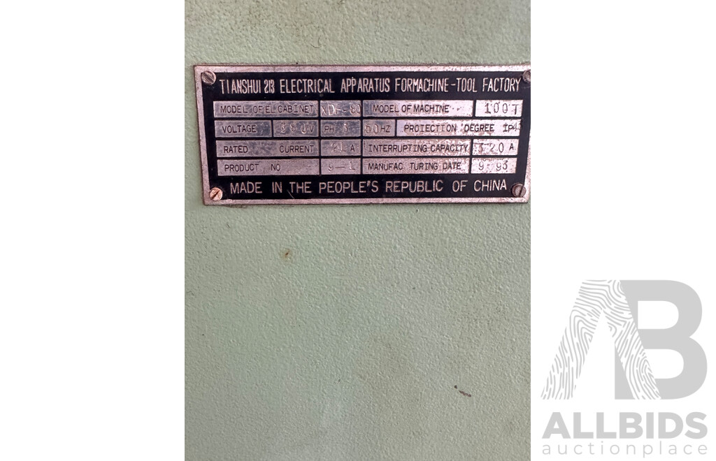 9/1993 100 Tonne Tianshui Hydraulic Press Brake