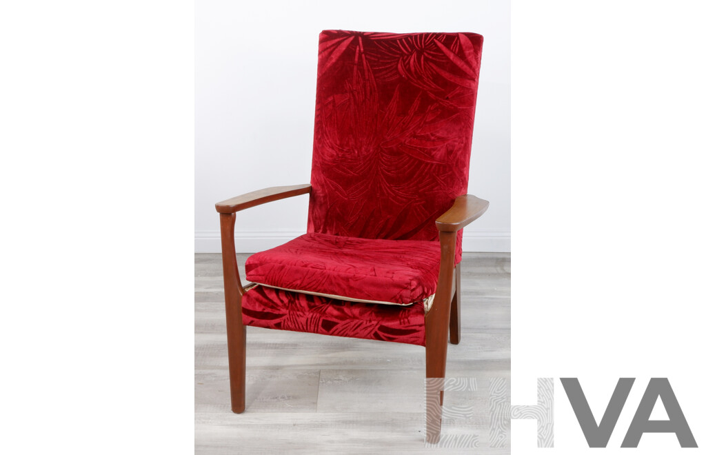 Parker Knoll Lounge Chair with Fantastic Red Palm Tree Style Upholstery 