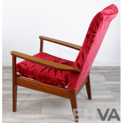 Parker Knoll Lounge Chair with Fantastic Red Palm Tree Style Upholstery 