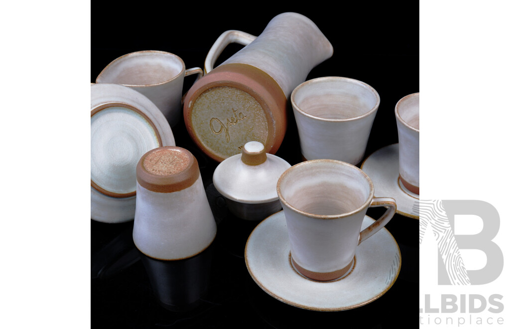Danish Greta Eleven Piece Pottery Coffee Set, Signed to Base