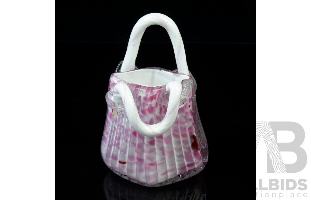 Hand Made Speckled  Pink Glass Bag Form Vase