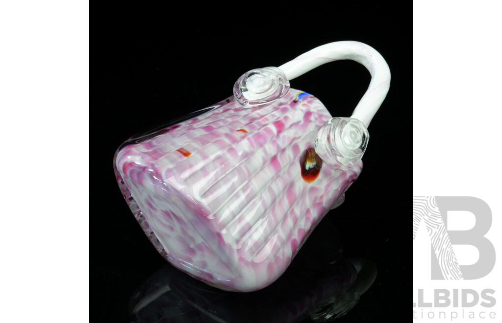 Hand Made Speckled  Pink Glass Bag Form Vase