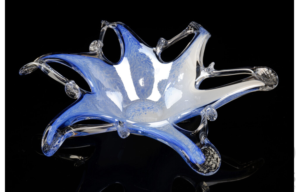 Hand Made Speckled  Blue and White Glass Starfish Form Vase