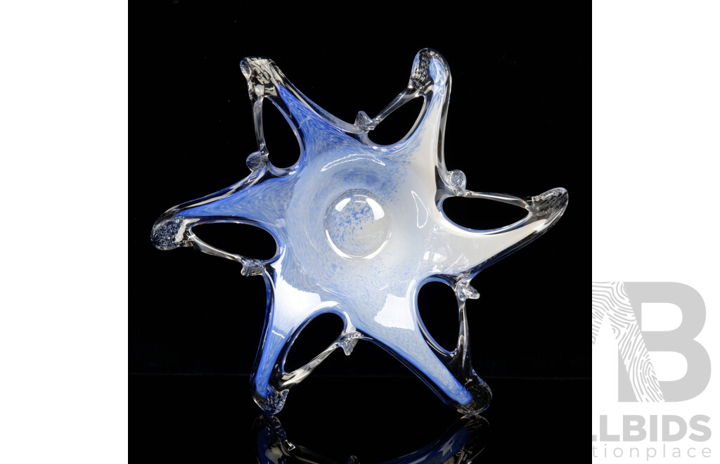 Hand Made Speckled  Blue and White Glass Starfish Form Vase