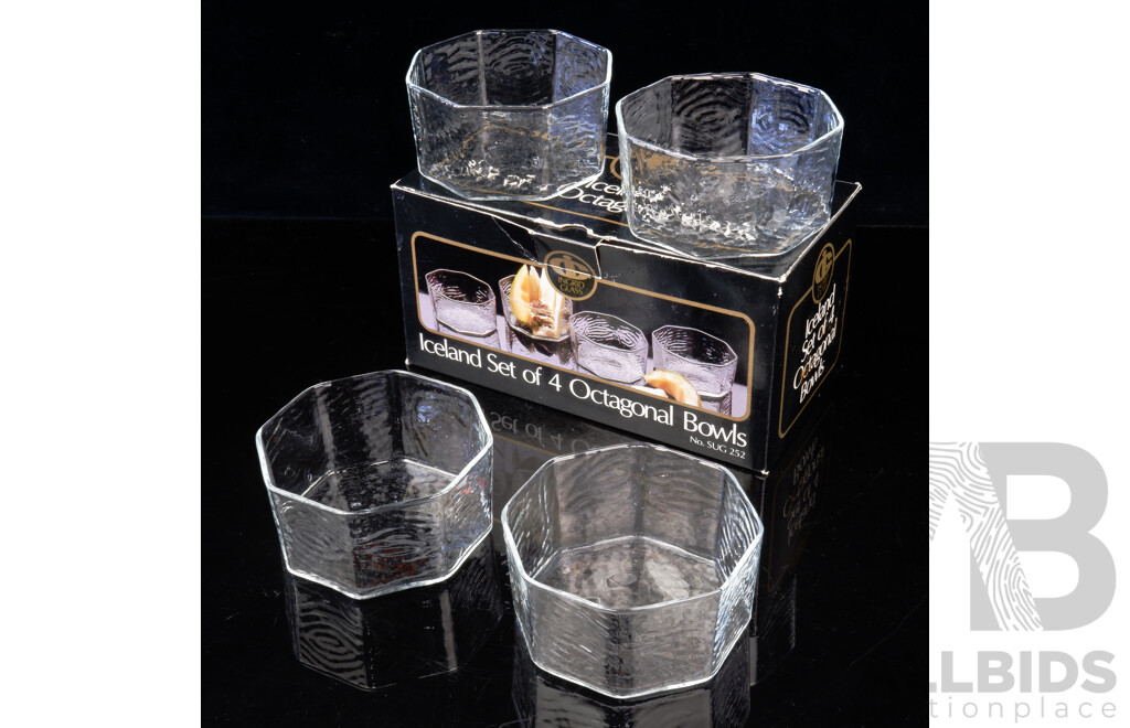 Set Four Octagonal Glass Bowls by Ingrid Glass in Original Box