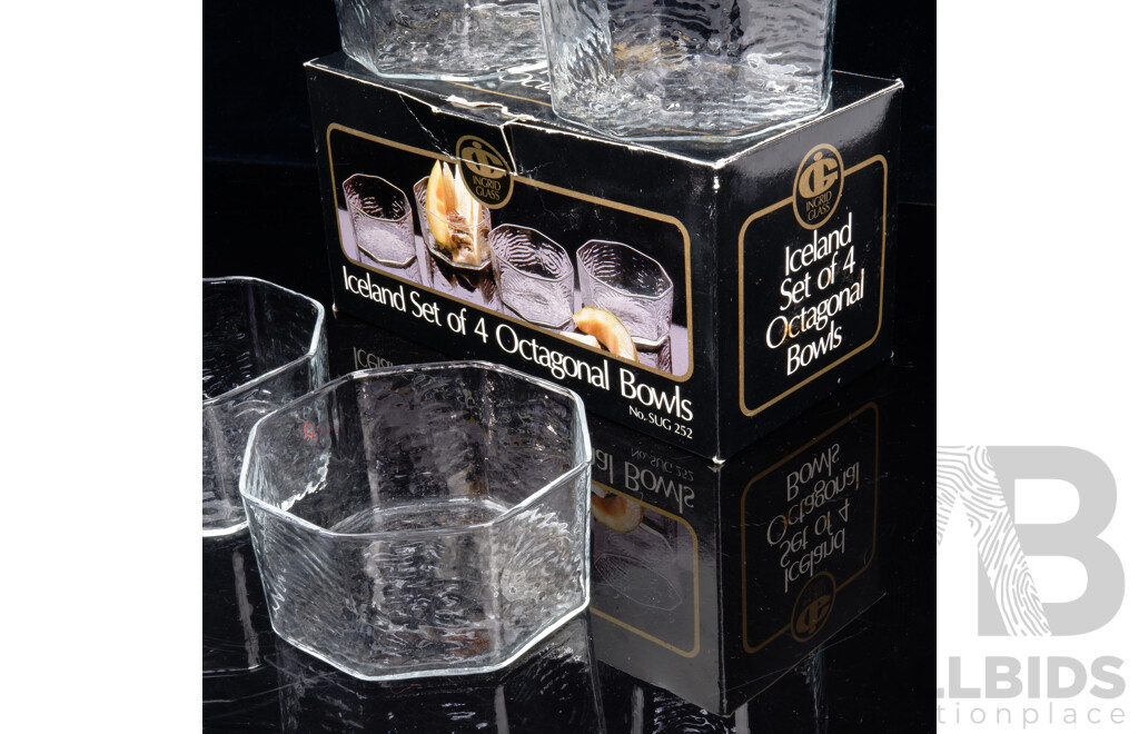 Set Four Octagonal Glass Bowls by Ingrid Glass in Original Box
