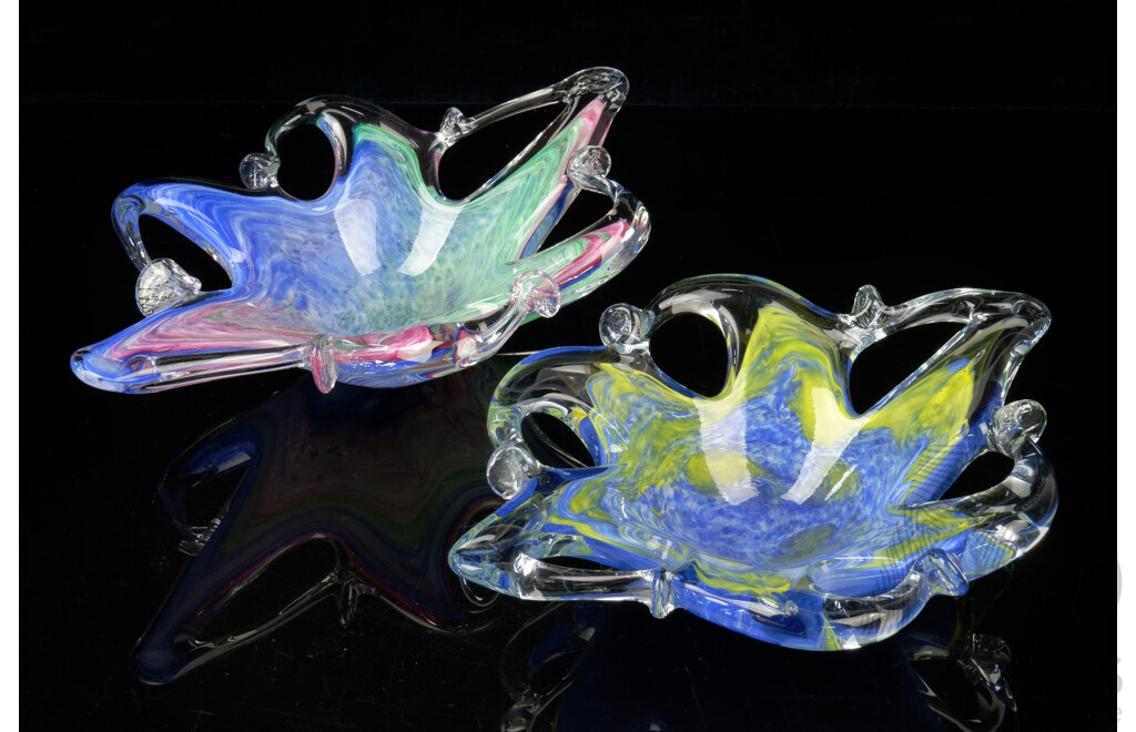 Near Pair Murano Glass Starfish Form Bowls