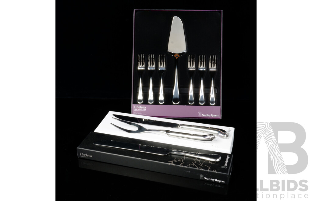 Three Stanley Rogers Flatwear Sets Comprising Chelsea Cake Knife, Chelsea Cake Serving Set & Carving Set, All in Original Boxes