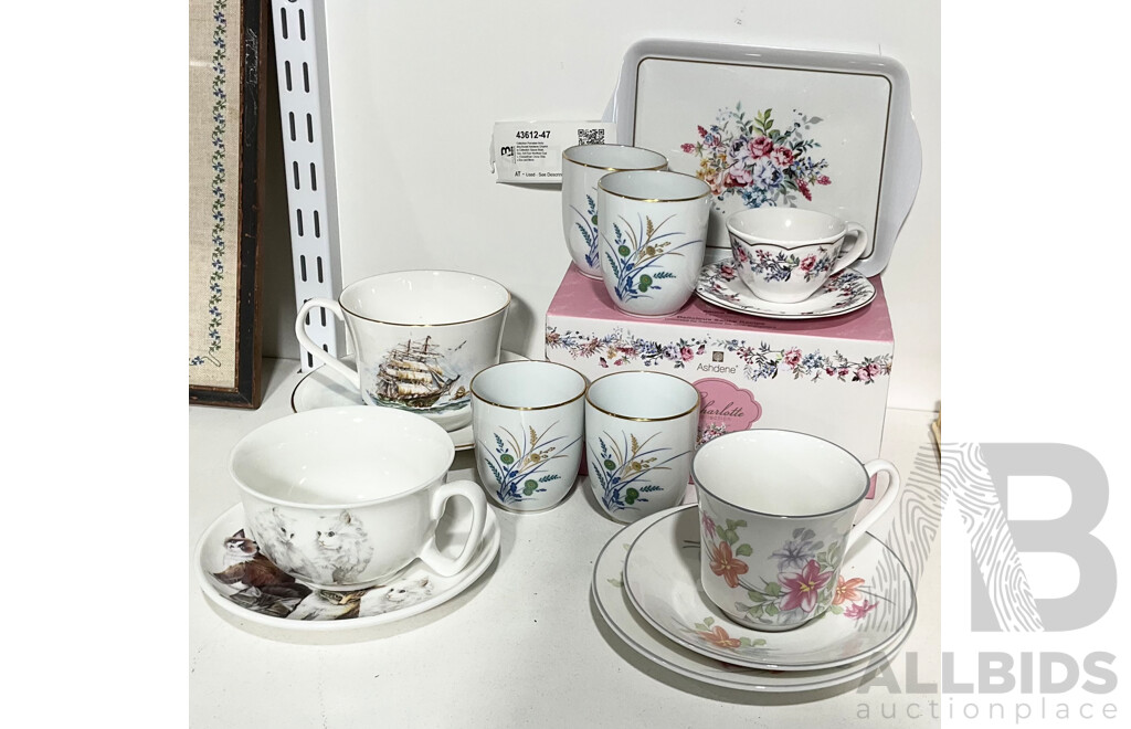 Collection Porcelain Including Boxed Ashdene Charlotte Collection Sauce Boat, Duo, Set Four Noritkae Cups, Elizabethian China Ships Duo and More