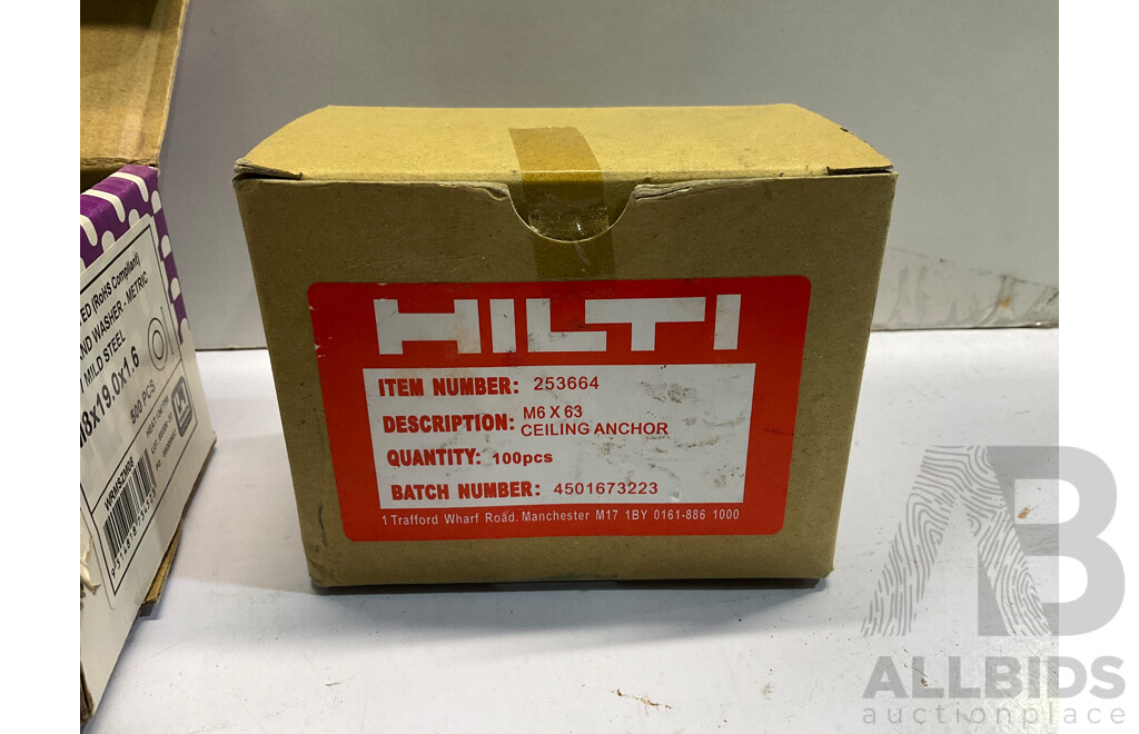 HILTI Ceiling Anchor, Dolbygrip Wire Suspension System Pieces & Assorted Screws, Washers- Estimated ORP $450.00