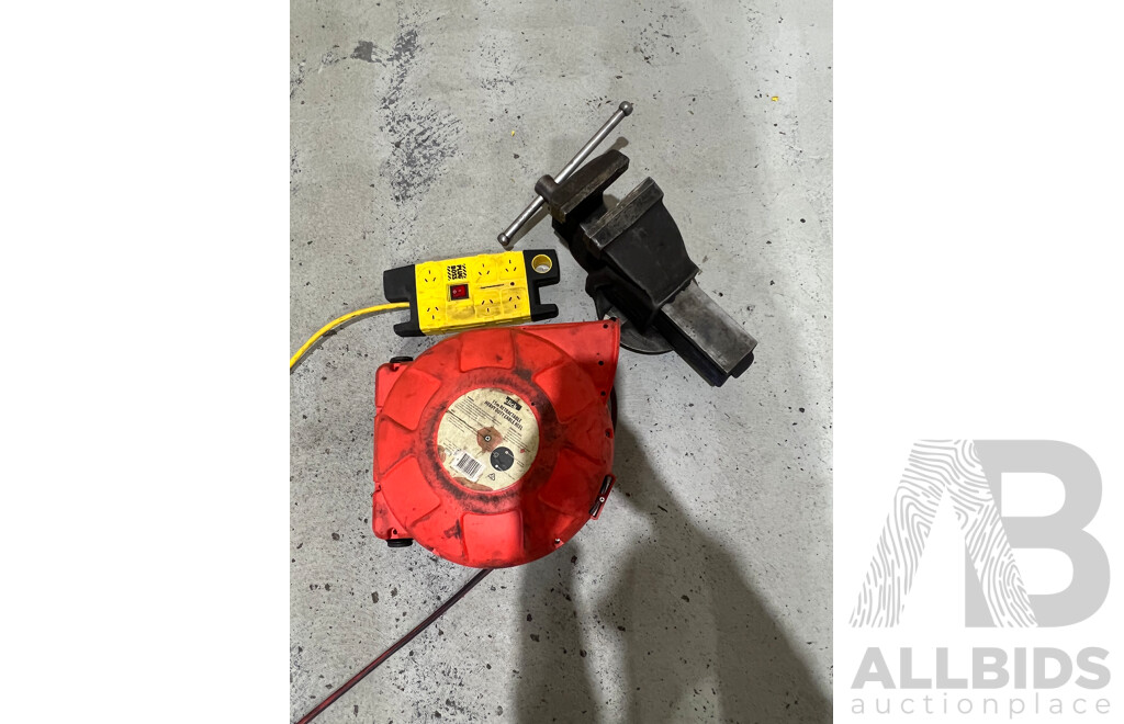 Retractable Heavy Duty Cable Reel, Irwin Table Vice & Plug Boss Power Bank