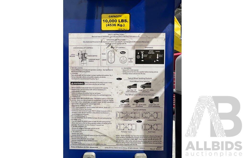 Rotary SPOA10 Hydraulic 2 Post Car Hoist