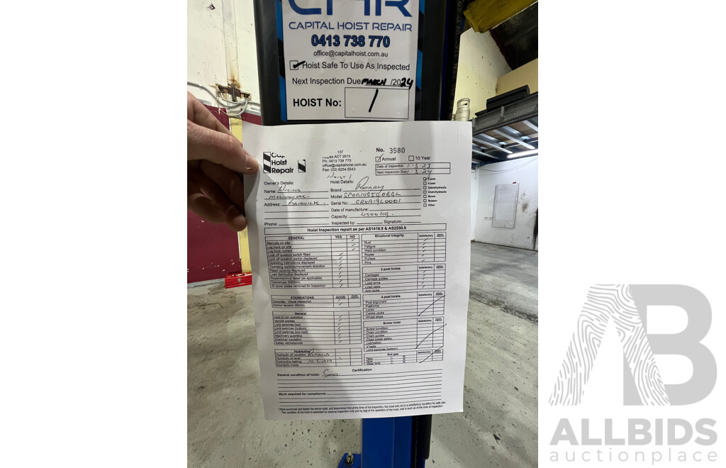 Rotary SPOA10 Hydraulic 2 Post Car Hoist