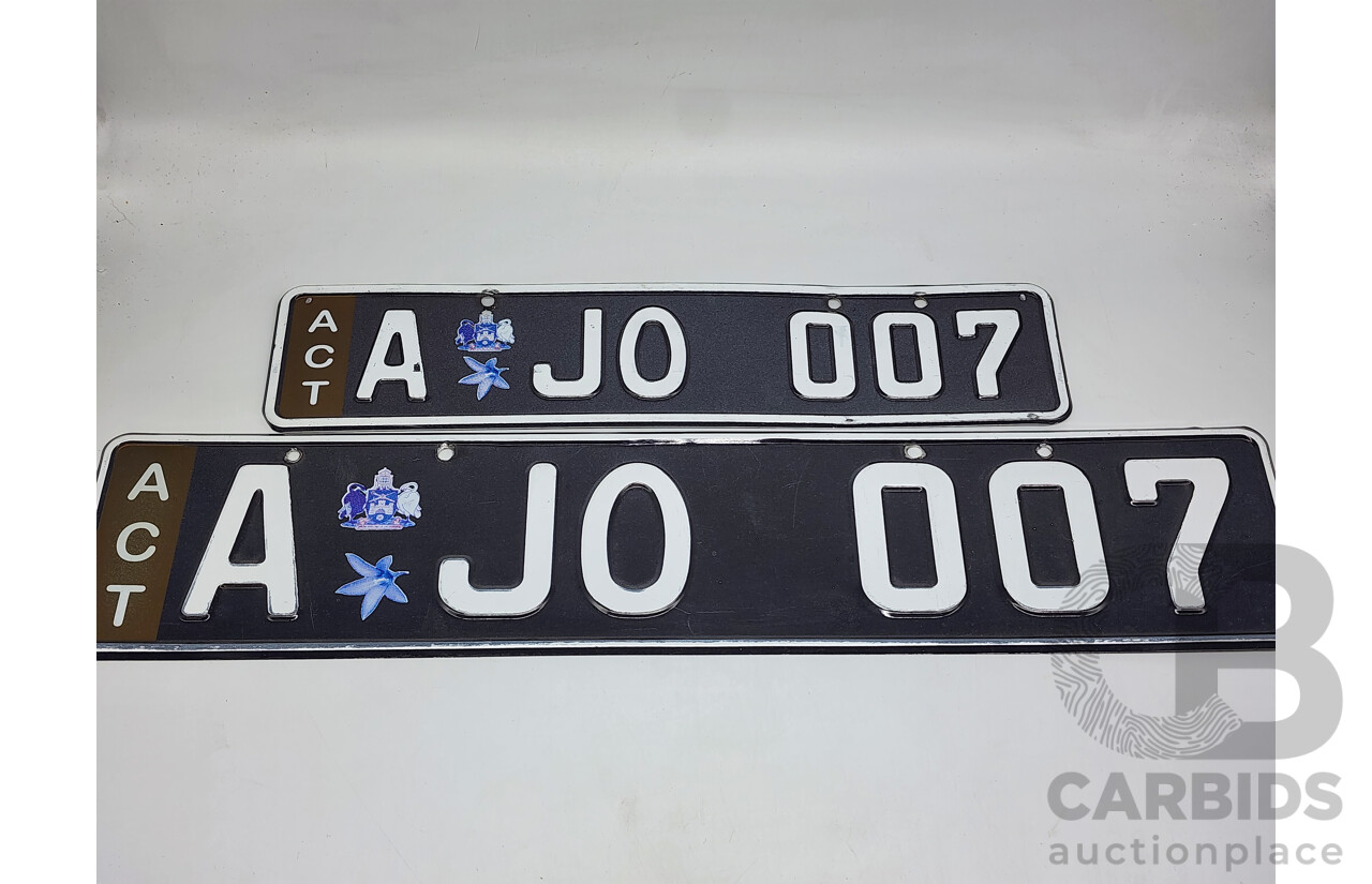 ACT Alpha Numerical European Style Number Plate - AJ0 007