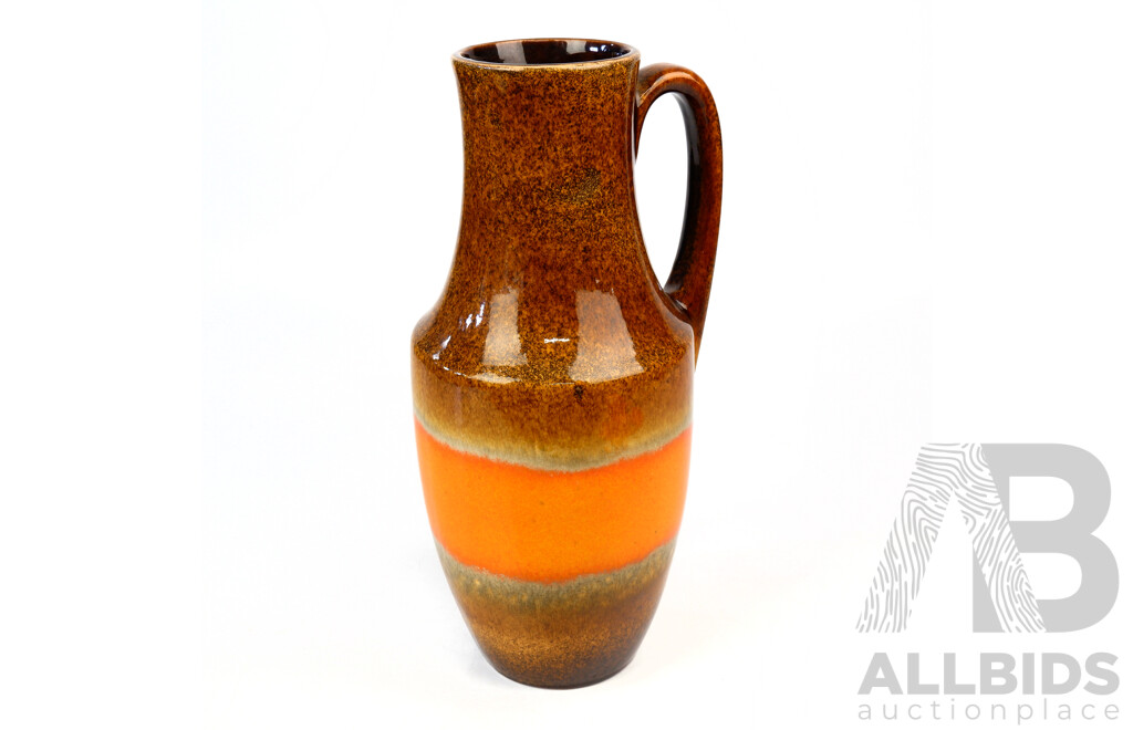 Retro West German Scheurich Ceramic Vase with Funky Burnt Orange Stripe