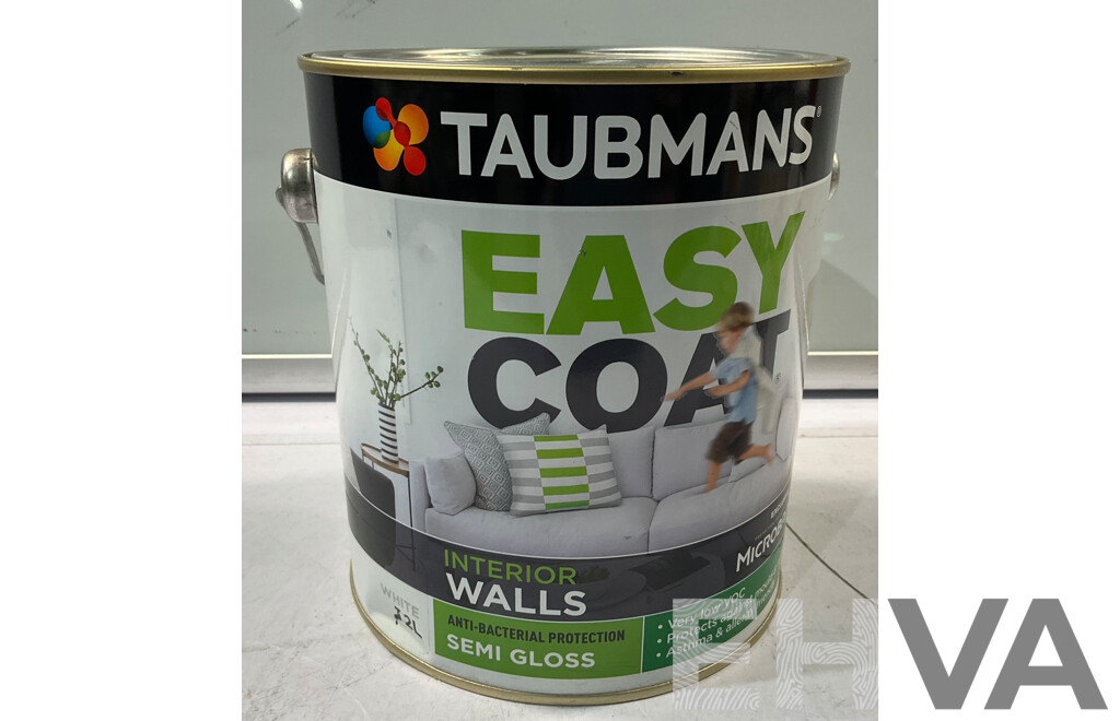 TAUBMANS Easy Coat Semi Gloss White for Interior Walls 2L - Lot of 8 - Estimated Total ORP $432.00