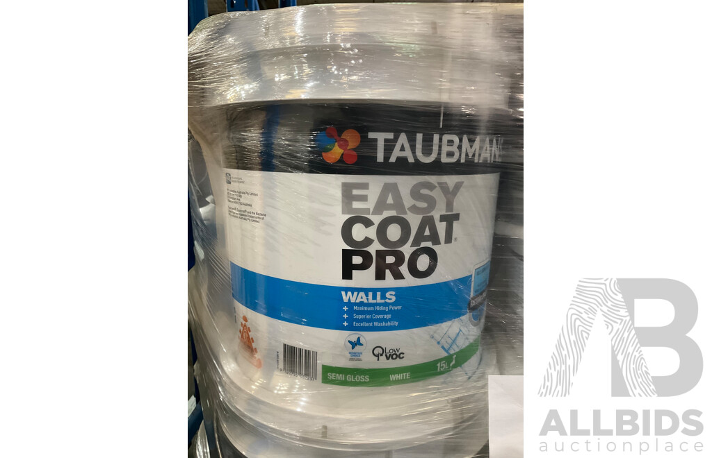 TAUBMANS Easy Coat PRO Semi Gloss White for Walls 15L - Lot of 2 - Estimated Total ORP $360.00