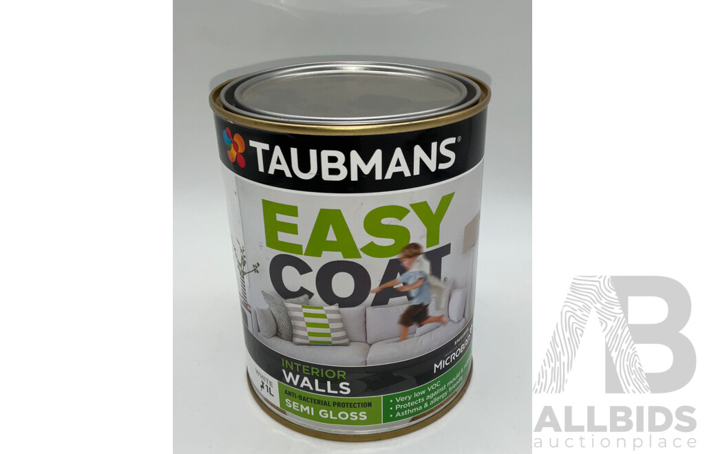 TAUBMANS Easy Coat Semi Gloss White for Interior Walls 1L - Lot of 12 - ORP $480.00