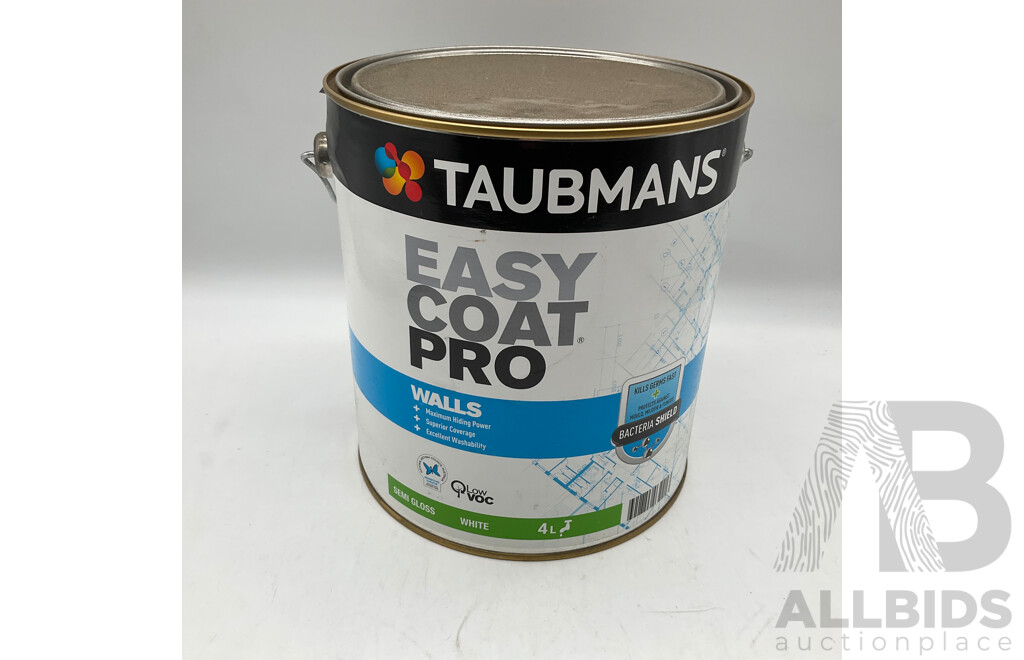 TAUBMANS Easy Coat PRO Semi Gloss White for Walls 4L - Lot of 6 - Estimated Total ORP $480.00