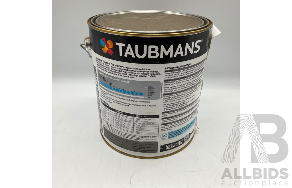 TAUBMANS Easy Coat PRO Semi Gloss White for Walls 4L - Lot of 6 - Estimated Total ORP $480.00