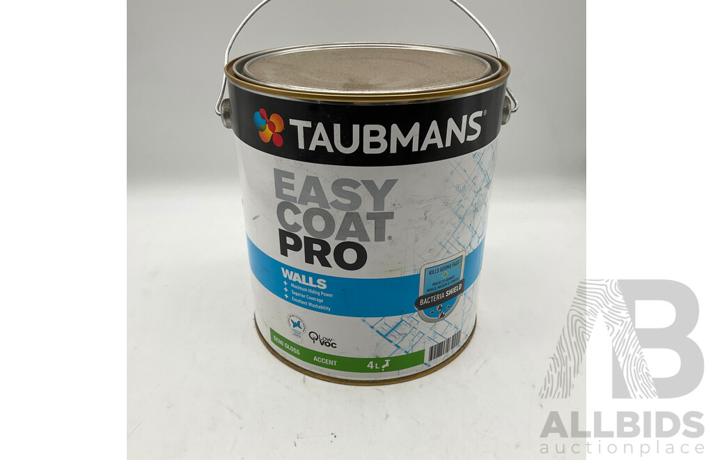 TAUBMANS Easy Coat PRO Semi Gloss Accent for Walls 4L - Lot of 6 - Estimated Total ORP $480.00