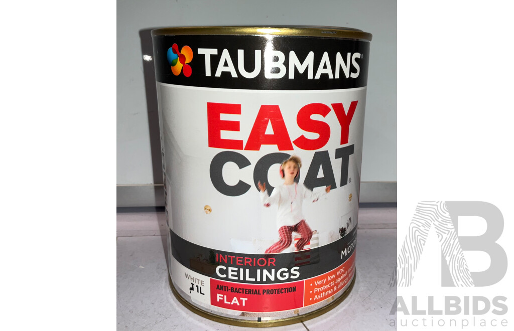 TAUBMANS Easy Coat Flat White for Interior Ceilings 1L - Lot of 12 -Estimated Total ORP $480.00