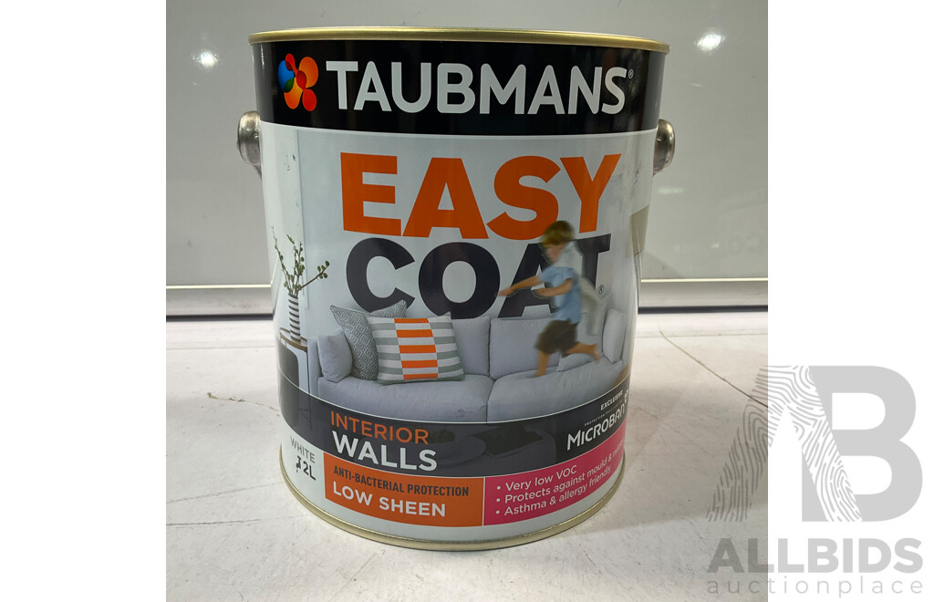 TAUBMANS Easy Coat Low Sheen White for Interior Walls 2L - Lot of 8 - Estimated Total ORP $432.00