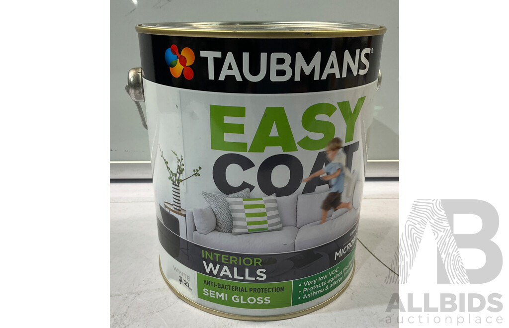 TAUBMANS Easy Coat Semi Gloss White for Interior Walls 2L - Lot of 8 - Estimated Total ORP $432.00