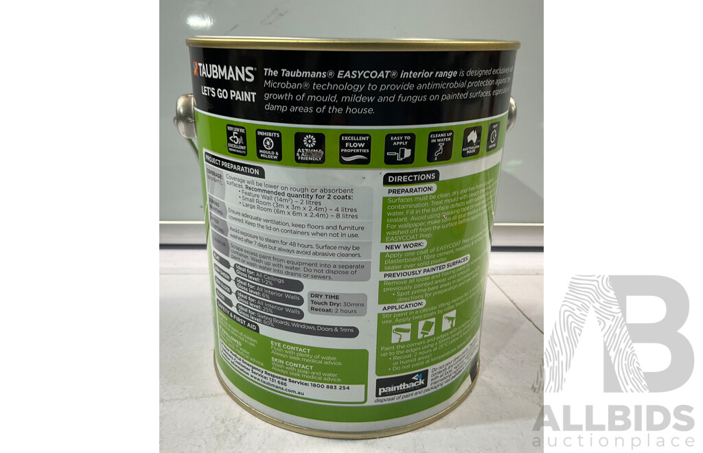 TAUBMANS Easy Coat Semi Gloss White for Interior Walls 2L - Lot of 8 - Estimated Total ORP $432.00