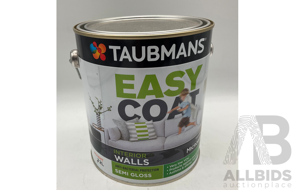 TAUBMANS Easy Coat Semi Gloss Accent for Interior Walls 2L - Lot of 8 - Estimated Total ORP $400.00