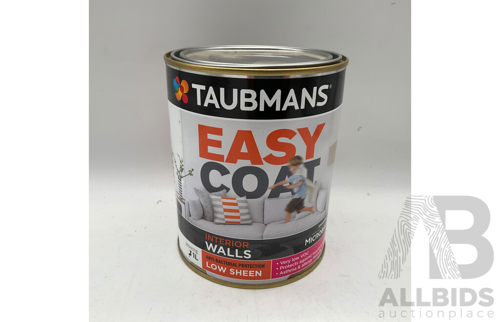 TAUBMANS Easy Coat Low Sheen White for Interior Walls 1L - Lot of 12 -Estimated Total ORP $480.00