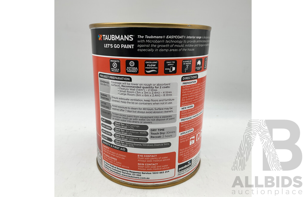 TAUBMANS Easy Coat Low Sheen HI Chroma Red for Interior Walls 1L - Lot of 9 - Estimated Total ORP $360.00