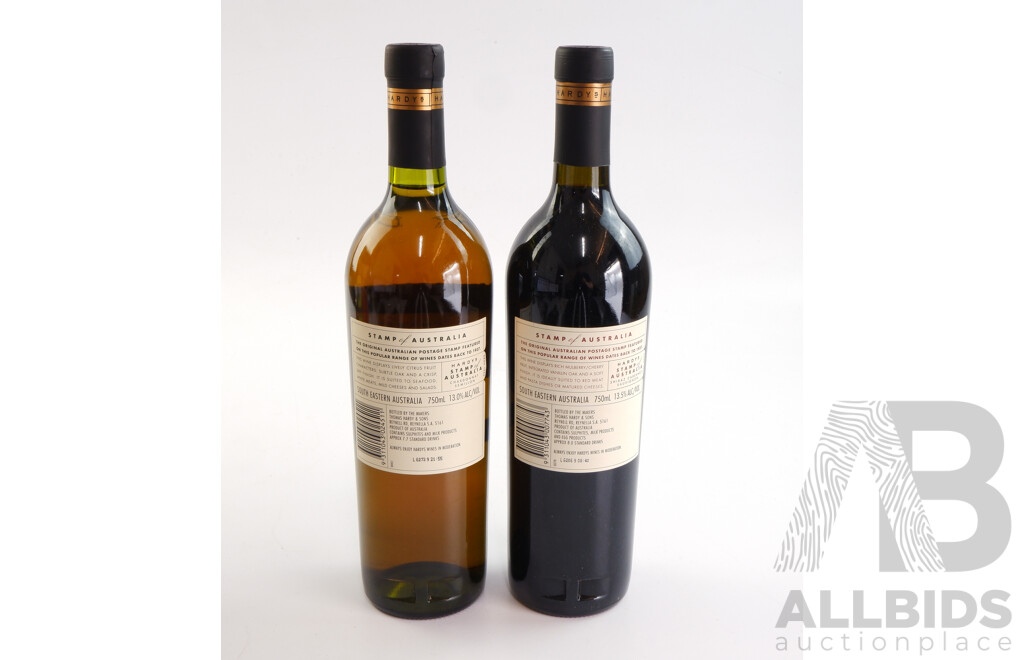 Hardys Shiraz Cabernet Sauvignon 2005 & Chardonnay Semillon 2006, Both 750ml Bottles in the Stamps of Australia Series
