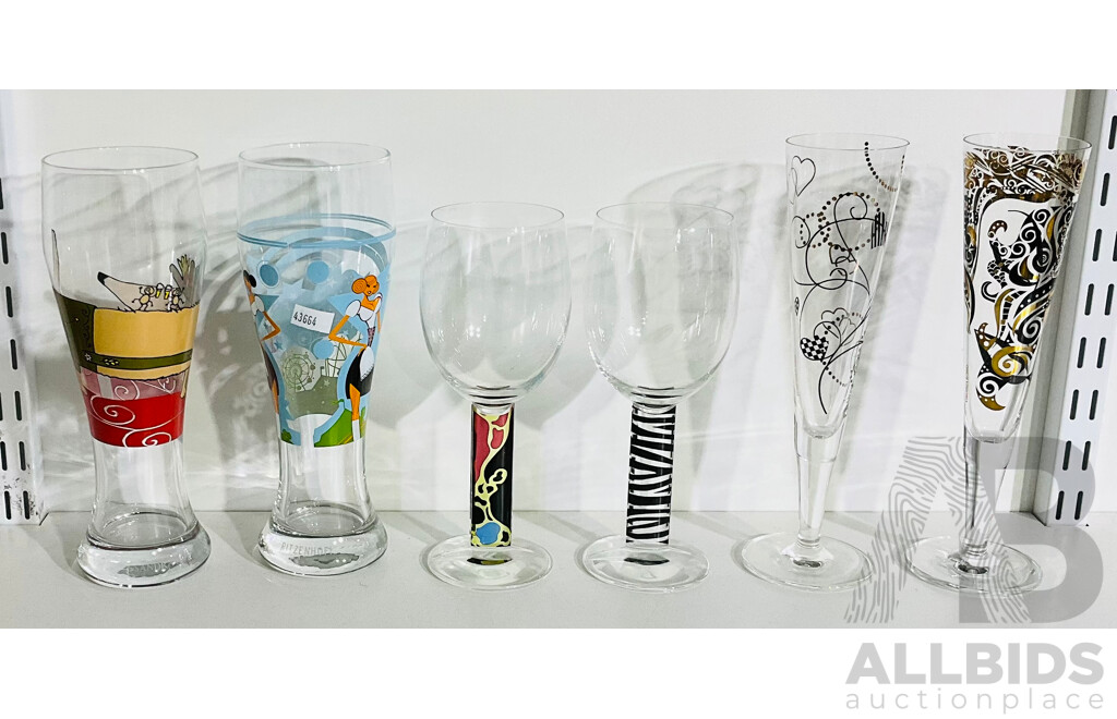Collection of Ritzenhoff Beer, Wine and Champagne Glasses with Unique  Designs by Varied Artists