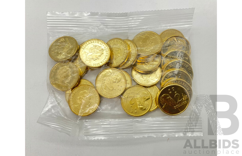 Twenty Five Australian 2020 Two Dollar Coins in Sealed Bag