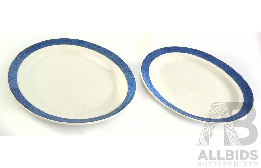 Two Vintage English Furnivals Blue Rimmed Platters