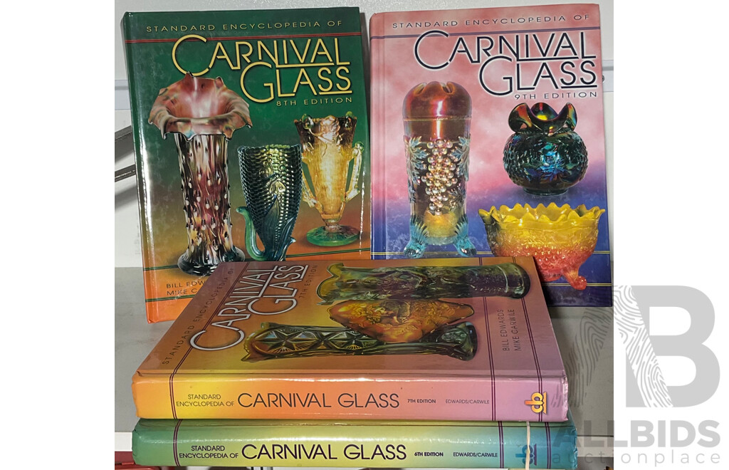 Collection Four Standard Encyclopedia of Carnival Glass, Editions 6, 7, 8 & 9, by Edwards & Carwile 1998, Hardcovers