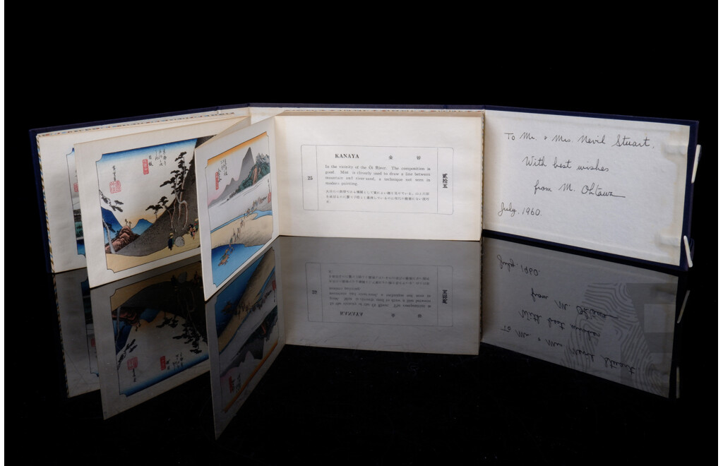 The Tokaido Fifty Three Stations by Hiroshige, Miniature Edition, Woodblocks in Fold out Format